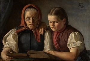 Hans Thoma, Mutter und Schwester in der Bibel lesend, Kunsthalle Karlsruhe Hans Thoma, Mutter und Schwester in der Bibel lesend, Kunsthalle Karlsruhe